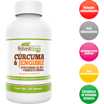 CURCUMA Y JENGIBRE + CURCUM 95% + PIMIENTA NEGRA 120 CAPS